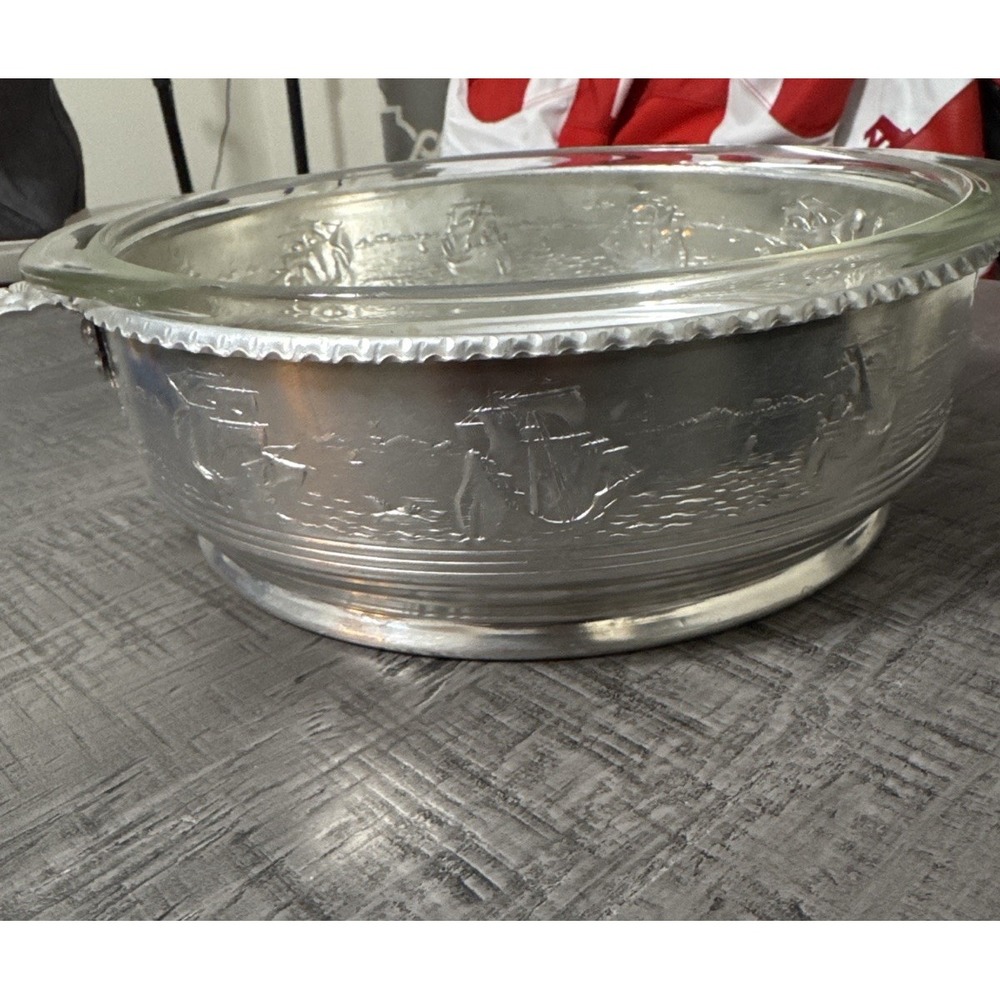 WILTON ARMETALE Pewter‎ Serving Salad Bowl - Lighthouses Boats Birds